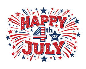 Obraz premium Patriotic 4th of July, American Independence Day, Red White Blue Celebration, Fireworks Vector Graphic