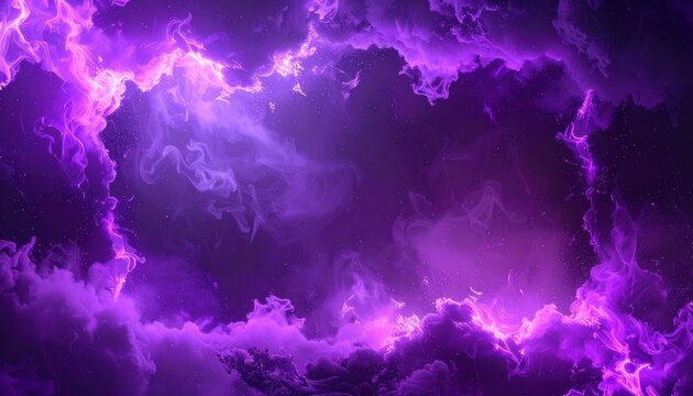 Abstract purple clouds with glowing energy swirls and speckles.