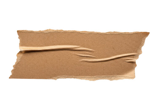 Crumpled piece of brown kraft paper tape isolated on transparent background for industrial design