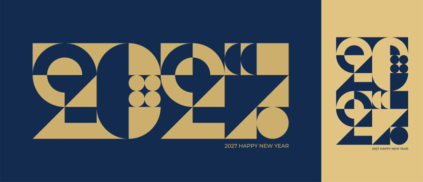 2027 New Year number geometric graphic design set in Bauhaus Style for holiday greetings and invitations. Vector illustration.