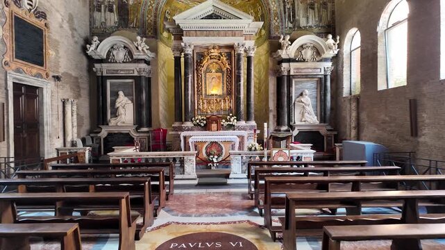 Cinematic Slow Motion Interior View Of The Chapel Of San Venanzio In The Lateran Baptistery Rome