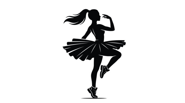 Elegant dancing girl silhouette wearing a stylized tutu and athletic sneakers in a graceful pose