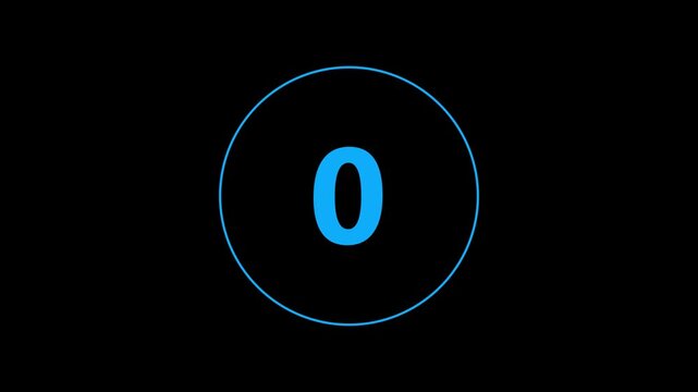 Circle countdown timer one minute animation from 3 to 0 second animation with alpha channel, 3 second countdown timer, Countdown video on black background.