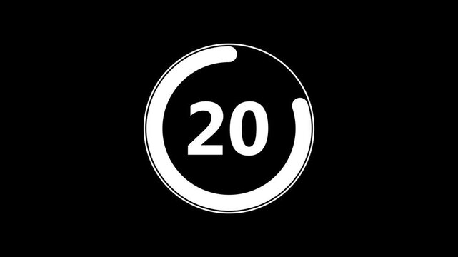 Circle countdown timer one minute animation from 25 to 0 second animation with alpha channel, 25 second countdown timer, Countdown video on black background.