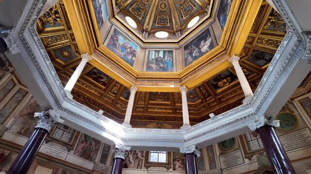 View of the dome and ceiling fresco in the Lateran Baptistery Rome