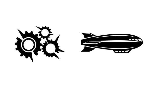 Industrial mechanical gear cogs and vintage flight airship