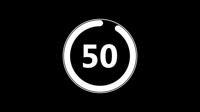 55 second countdown timer, Abstract countdown and circle animation on black background.