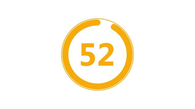 57 second countdown timer, Abstract countdown and circle animation on white background.
