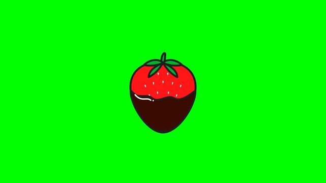 Chocolate Dipped Strawberry Dripping Animation Green Screen Chroma Key 4K Seamless Loop Flat Vector