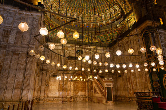 Minbar and prayer hall inside the Mosque of Muhammad Ali