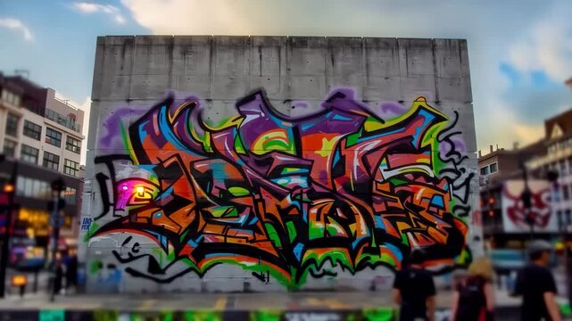 Urban Graffiti Art Colorful Spray Paint Expressing Vibrant Street Art on Wall