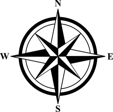 Black compass navigation symbol with directional arrows