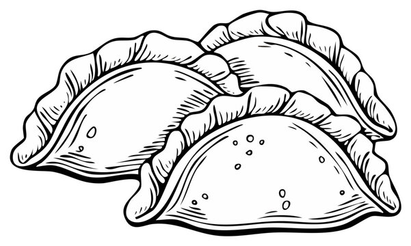 Hand Drawn Illustration of Three Delicious Savory Pastries Ready to Eat