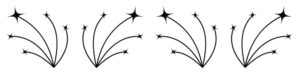 Set of shooting star, falling star symbol. Glowing comet with tail meteorites vector design collection. © Crystal