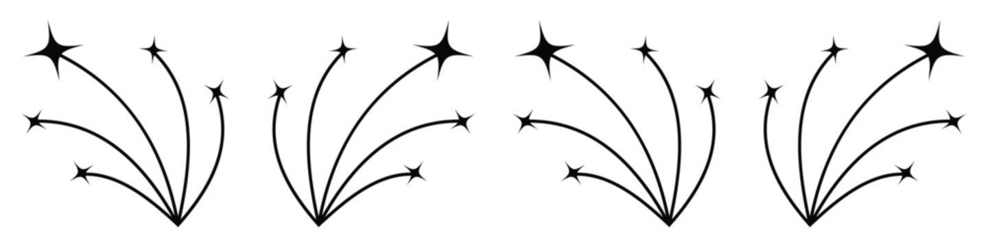 Set of shooting star, falling star symbol. Glowing comet with tail meteorites vector design collection.