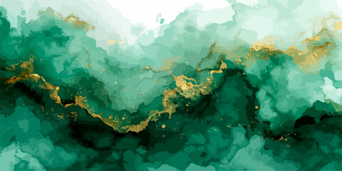 Blue abstract watercolor background with ocean sky landscape and world map illustration nature sea forest clouds travel theme © Sakib
