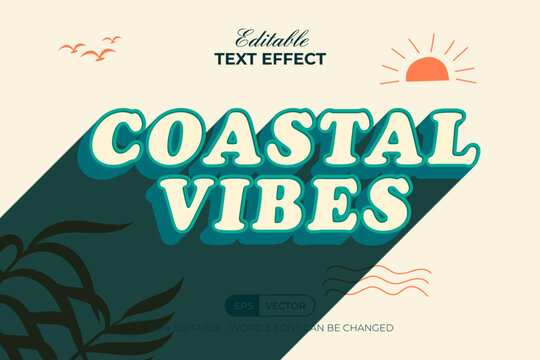 Coastal Vibes Text Effect Summer Long Shadow Style. Editable Text Effect.