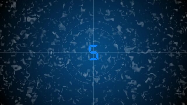 Futuristic digital countdown clock animation from 9 to 1 on a computer screen, HUD countdown timer concept.