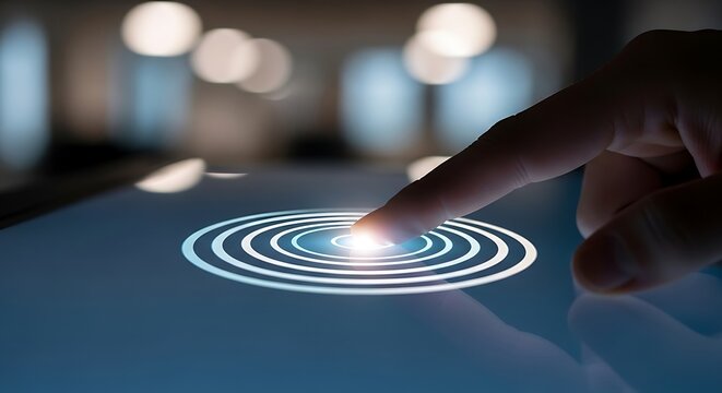 Finger touching glowing ripple effect on digital screen