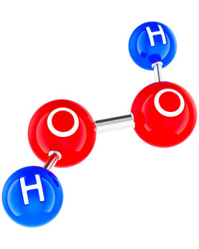 Hydrogen Peroxide Molecule H2O2, 3D Atomic Model, transparent background.