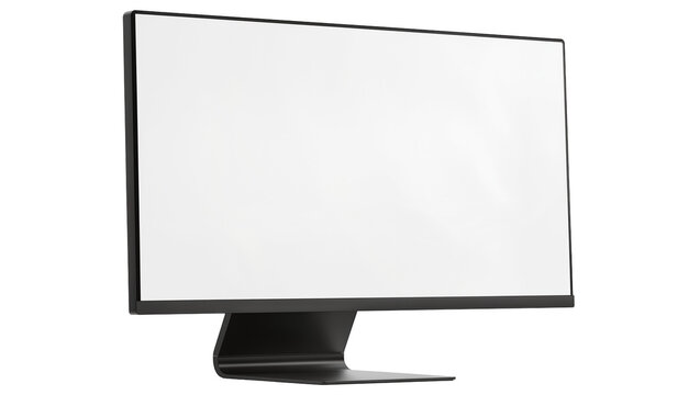 Modern flat screen computer monitor with black bezel and stand, isolated on transparent background