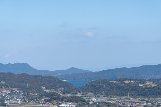 Distant View of Lake Ikeda from Kaimon Foothills Observation Deck