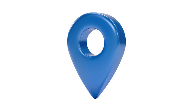 Shiny blue 3D map pin location marker, isolated on transparent background