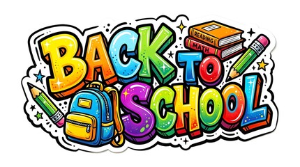 Obraz premium Vibrant Back to School Graffiti Sticker Design with Books, Backpack, and School Supplies