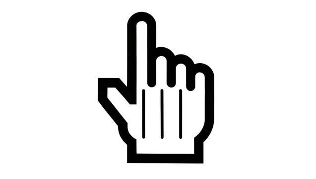 Black pixelated hand cursor pointing up, isolated on transparent background