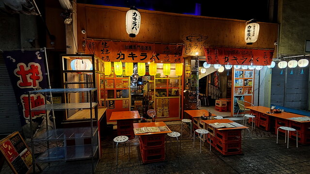 Okinawa City, Japan - May 23, 2026. Izakaya Kakiraba at the Evening