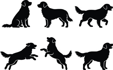 Set of golden retriever dog silhouettes in different poses © ShahinArt