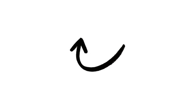 Hand drawn black curved arrow pointing upwards, isolated on transparent background