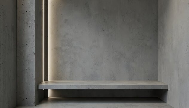 modern industrial loft reading alcove with raw gray micro cement wall and empty concrete bench for architecture business