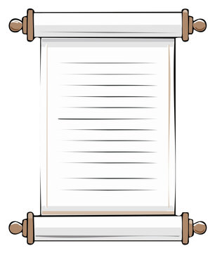 Open ancient scroll with blank lined parchment for a message or decree cartoon vector illustration