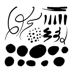 Fototapeta premium Abstract Hand Drawn Brush Strokes and Ink Shapes Collection