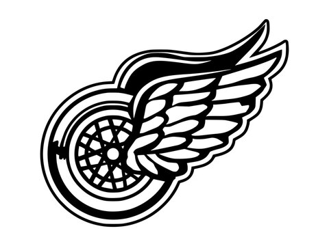 Vector isolated one single winged wheel, wheel with wings, car wheel, moto wheel, bicycle wheel. Black and white on a white background