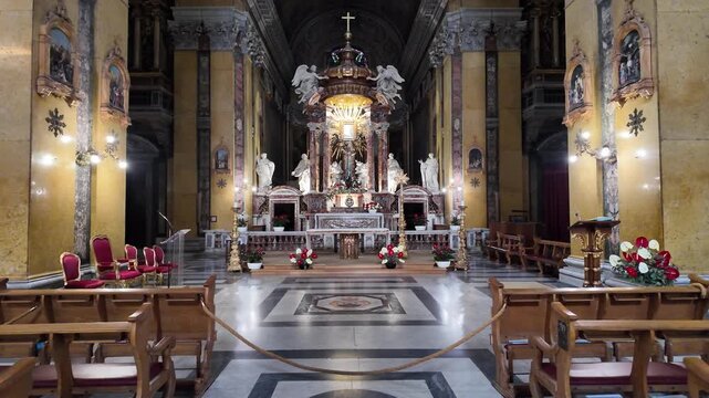 View of the main altar in Santa Maria in Traspontina church in Rome