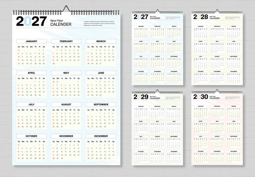 Wall Calendar Set 2027 To 2030