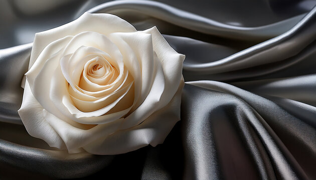 Elegant White Rose On Satin Fabric With Rich Shadows And Textures