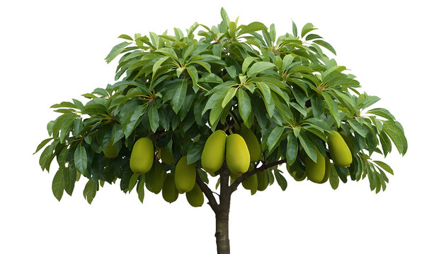 Jackfruit Tree with Green Fruits Isolated on Transparent Background