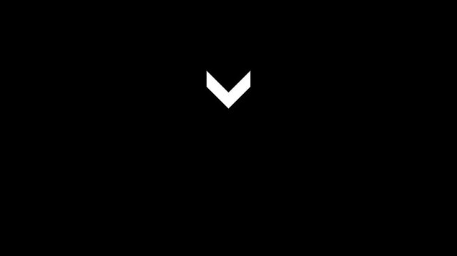 Down arrow sign icon animation on black background 4k motion seamless looping