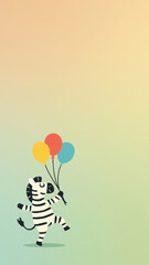 Fototapeta premium Playful zebra with colorful balloons.