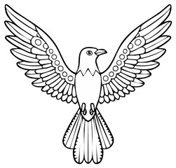 Obraz premium Stylized Bird Illustration with Open Wings in Black and White Outline