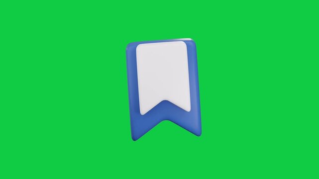 Blue Vertical Bookmark Ribbon Animated Icon. Animated 3D styled vertical blue bookmark ribbon icon used for saving pages, tagging documents, favorite lists, and menu option features.