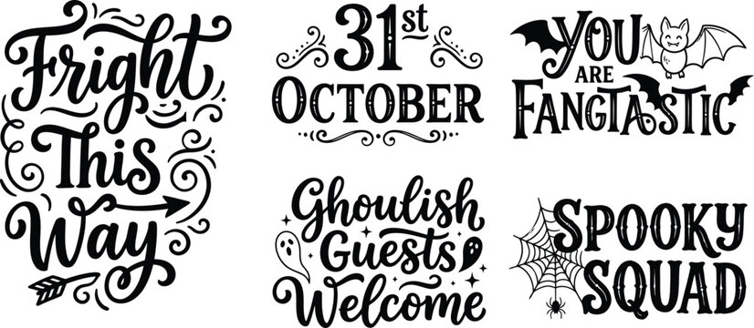 Halloween typography and illustrations spooky squad fangtastic and ghoulish guests welcome