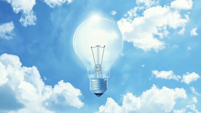 Light bulb floating in blue sky