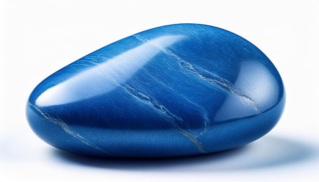 Blue Stone With Smooth Texture And Natural Mineral Surface Isolated On White Background