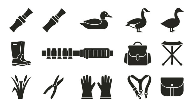  Includes: duck call, goose call, decoy duck, decoy goose, wader boots, shotgun shell belt, blind bag, marsh stool, reed cutter, waterproof gloves, bird strap, shell pouch.