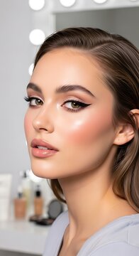 Elegant woman with perfect makeup looking at the camera.