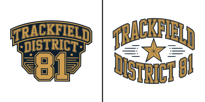 Vintage varsity style sport emblem designs for apparel print graphics
